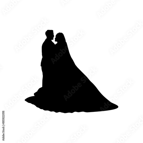 Muslim wedding silhouette of man and woman looking at each other vector
