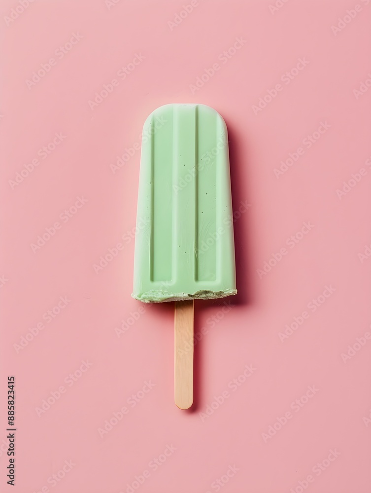 Light Green Popsicle on a summery pink Background with Copy Space Light Green Popsicle on a summery pink Background with Copy Space