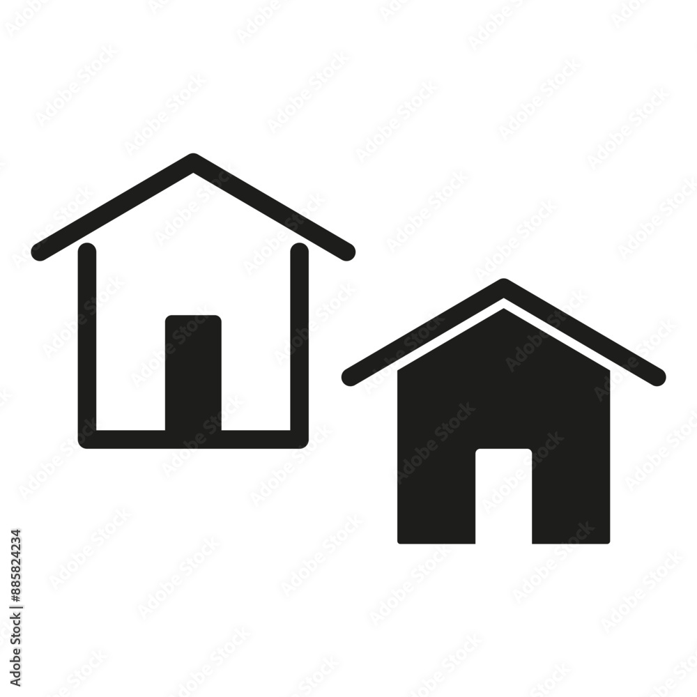 Simple house icons. Minimalist home design. Black and white vector. Geometric roof shapes. Simple house icons. Minimalist home design. Black and white vector. Geometric roof shapes.