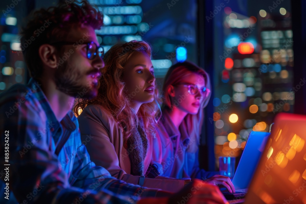 Three Friends Working Late into the Night Three Friends Working Late into the Night
