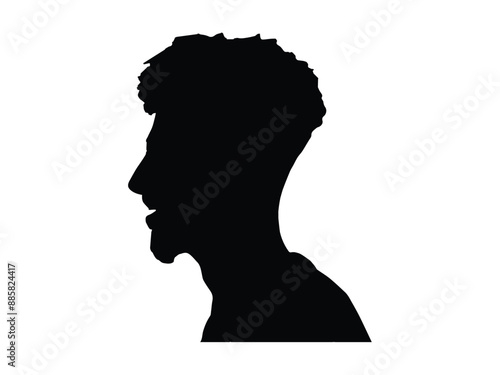 Human head profile black shadow silhouette isolated on white background.
