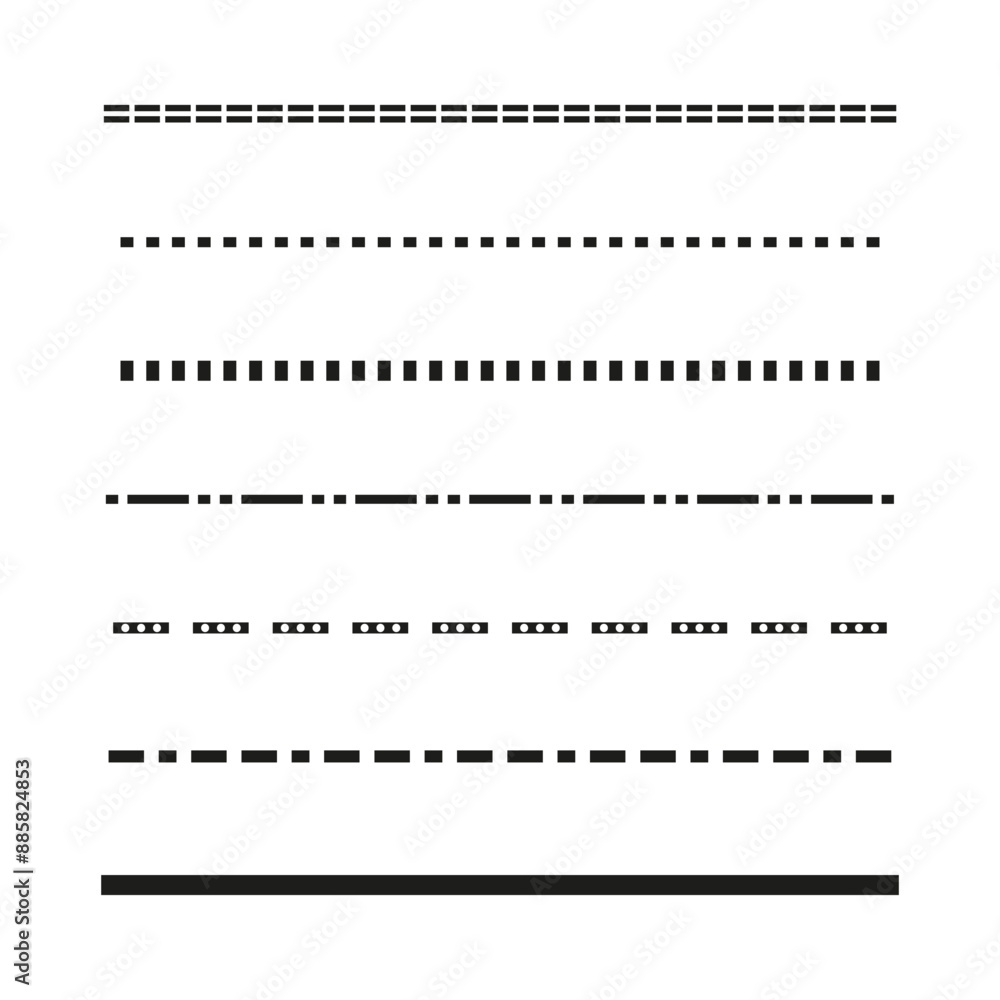 Fototapeta premium Dotted line set. Various dot patterns. Black on white. Vector illustration.