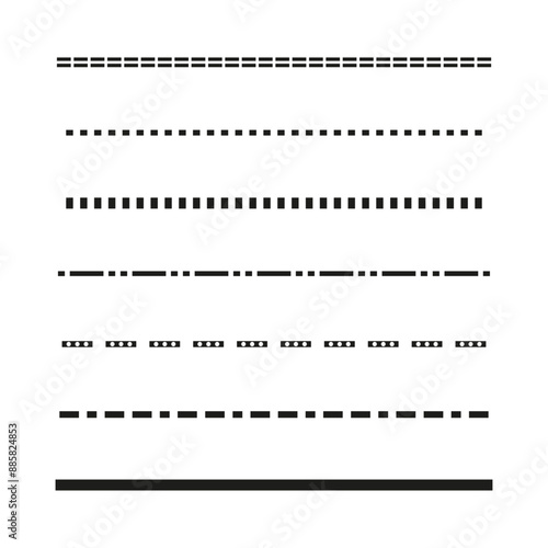 Dotted line set. Various dot patterns. Black on white. Vector illustration.