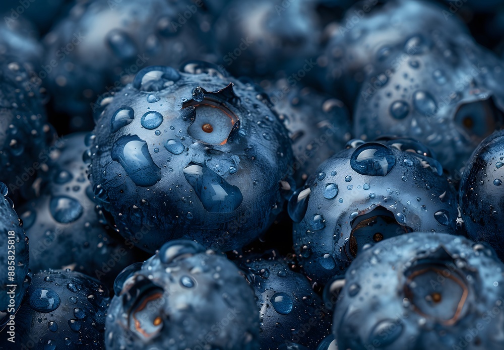 Close-Up Dewy Blueberries Macro Photography Close-Up Dewy Blueberries Macro Photography