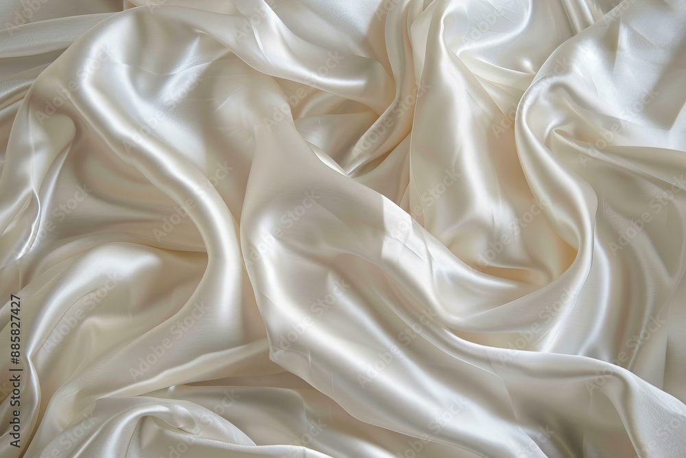 Luxurious background featuring flowing white silk or satin fabric, perfect for conveying elegance and sophistication Luxurious background featuring flowing white silk or satin fabric, perfect for conveying elegance and sophistication