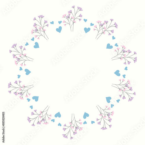 Cute kawaii floral wreath frame border for invitation card