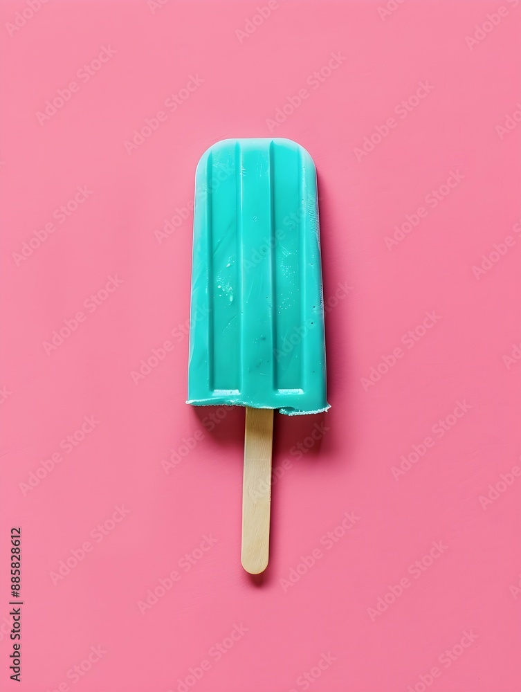 Turquoise Popsicle on a summery pink Background with Copy Space Turquoise Popsicle on a summery pink Background with Copy Space