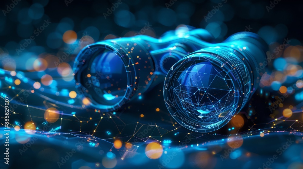 Digital blue binoculars with data streams, artificial intelligence in visual recognition systems, augmented reality applications, object detection algorithms, enhanced surveillance techniques, observa Digital blue binoculars with data streams, artificial intelligence in visual recognition systems, augmented reality applications, object detection algorithms, enhanced surveillance techniques, observa