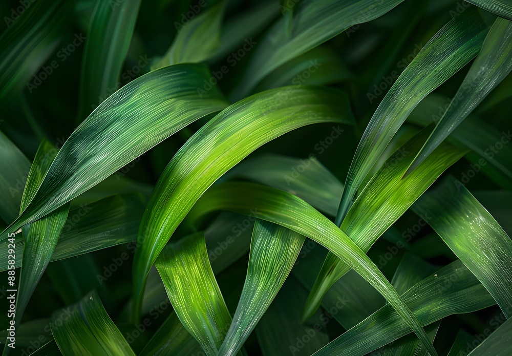 Obraz premium Close-Up Green Grass Blades Soft Focus Background