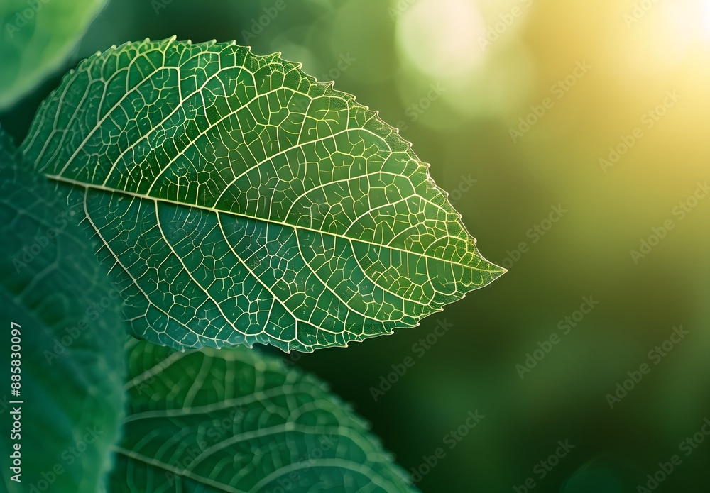 Close-Up Green Leaf Texture with Sunlight Bokeh Close-Up Green Leaf Texture with Sunlight Bokeh