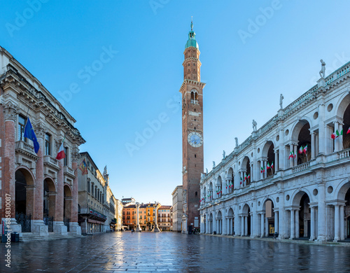 Vicenza - Piazza dei Signori in the morning with the Basilica Palladiana and Loggia del Capitaniato. photo