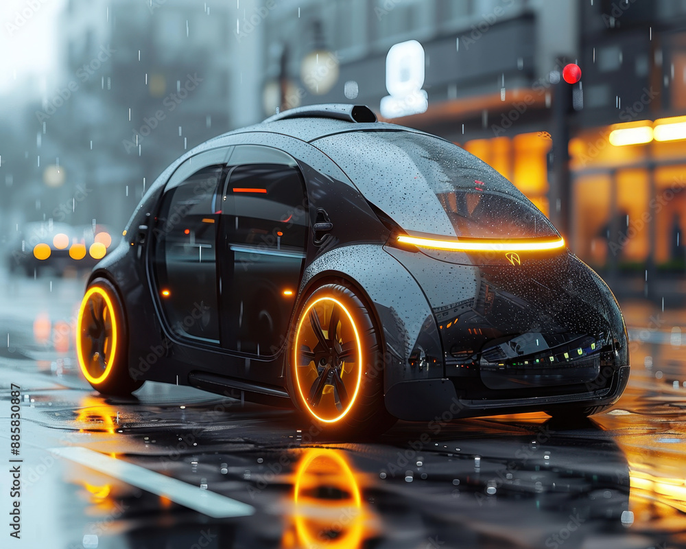 Futuristic 3D Render of Compact Electric City Car with Modern Aerodynamic Design Futuristic 3D Render of Compact Electric City Car with Modern Aerodynamic Design