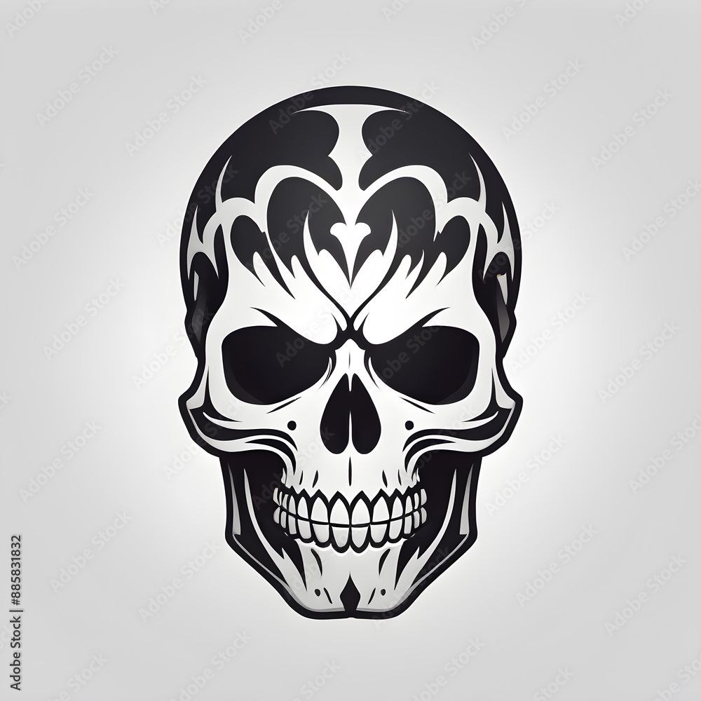 Fototapeta premium Skeleton skull logo icon on white background. Generative AI