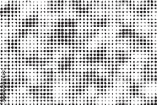 Abstract halftone gradient background. Dotted concentric texture with fading effect. Black and white circle shade wallpaper. Grunge rough vector. Monochrome backdrop