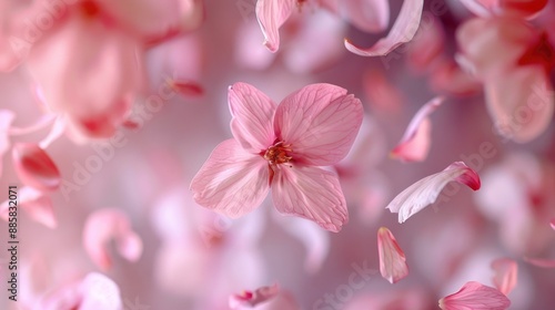 A bunch of pink flowers floating in the air photo