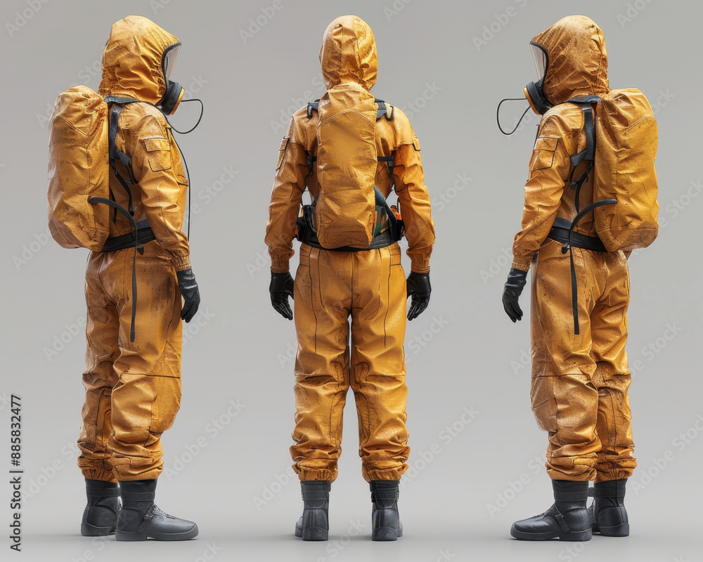 Futuristic Chemical Protective Suit 3D Render Featuring Hood, Gloves, and Boot Covers for Full-Body Shielding Futuristic Chemical Protective Suit 3D Render Featuring Hood, Gloves, and Boot Covers for Full-Body Shielding
