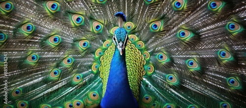 Peacock with Fan of Feathers Displaying Iridescent Colors