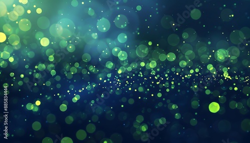 Abstract Green Glowing Particles On Blue Background