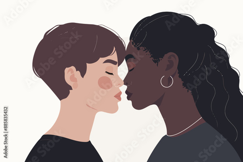 romantic gay women interracial couple stock image isolated vector style