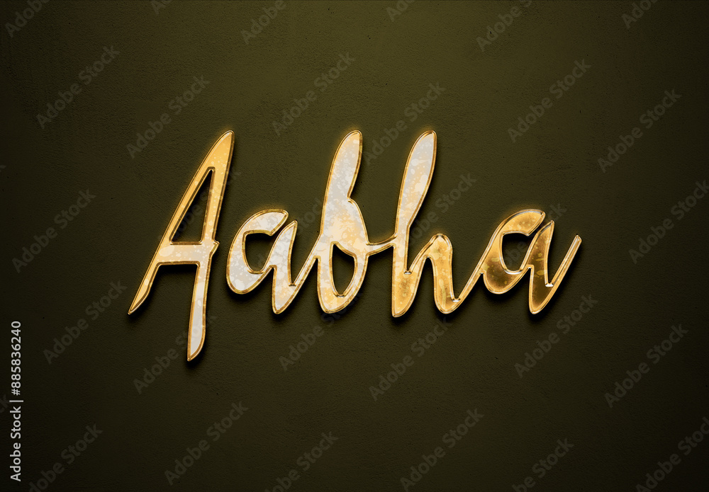 Old gold text effect of Hindi name Aabha with 3D glossy style Mockup. Old gold text effect of Hindi name Aabha with 3D glossy style Mockup.