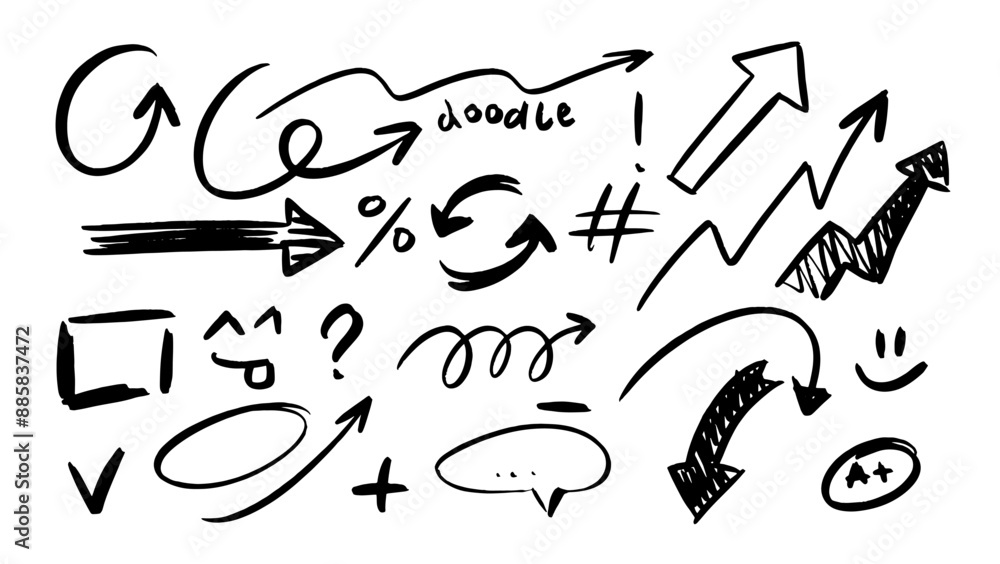 Sketchy Doodle Arrows. Vector icons set. Direction pointers shapes, emphasis and swirls objects. Lines, curves. Marker drawing. Hand drawn brush stroke. Grunge texture. Scribbles and scrawls. Sketchy Doodle Arrows. Vector icons set. Direction pointers shapes, emphasis and swirls objects. Lines, curves. Marker drawing. Hand drawn brush stroke. Grunge texture. Scribbles and scrawls.
