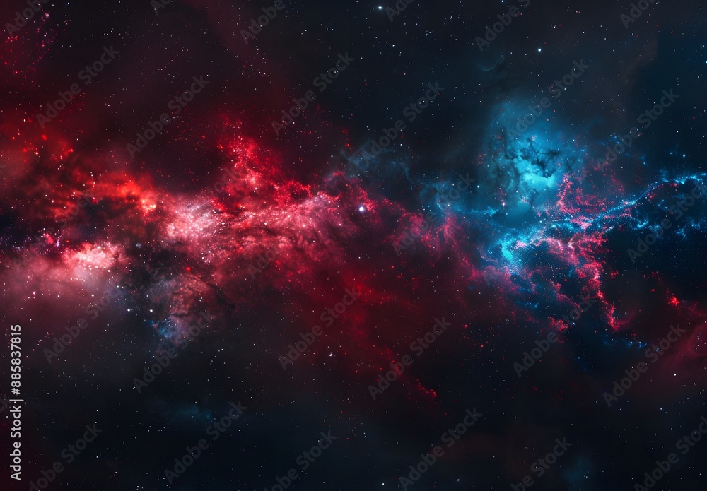 Fototapeta premium Cosmic Nebulae: Red and Blue Swirls in Dark Space