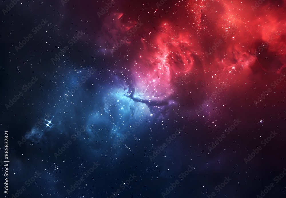 Naklejka premium Cosmic Nebulae: Red and Blue Galactic Clouds