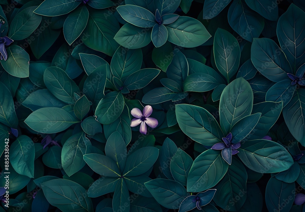 Dark Green Foliage with Purple Flower Texture Dark Green Foliage with Purple Flower Texture