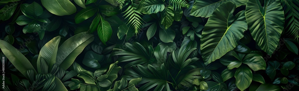 Lush Tropical Foliage Background - Green Leaves Texture Lush Tropical Foliage Background - Green Leaves Texture