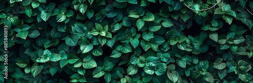 Dense Green Leaves Wall Dark Background