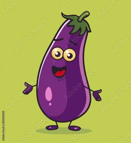 Cute Cartoon Eggplant Food Character