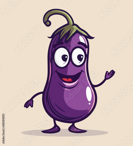 Cute Cartoon Eggplant Food Character