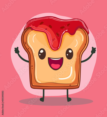 Cute Cartoon Toast with Jam Food Character