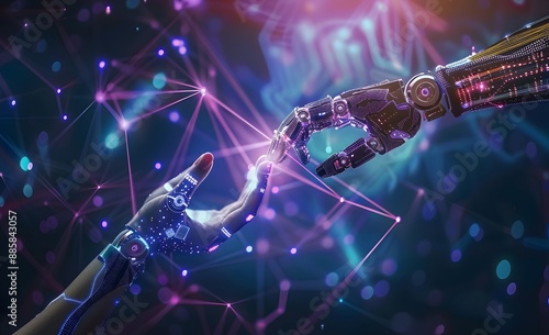 Human Hand Touching AI Robot Palm