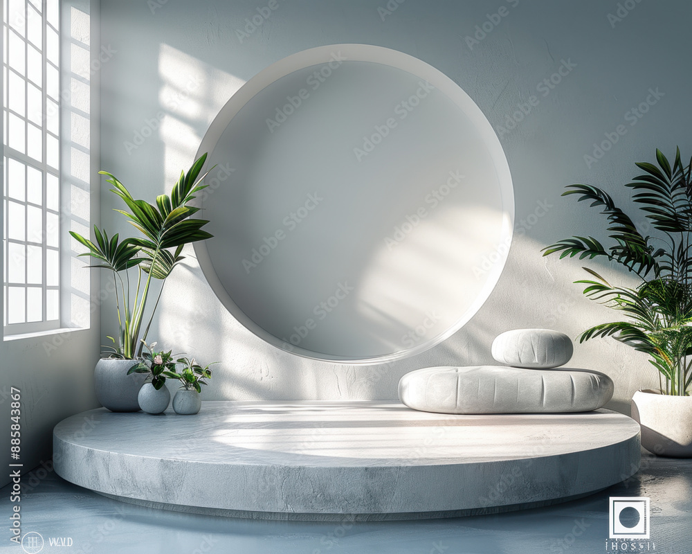 Clean and Minimalist Blank Product Stand Mockup in Bright Studio Setting Clean and Minimalist Blank Product Stand Mockup in Bright Studio Setting