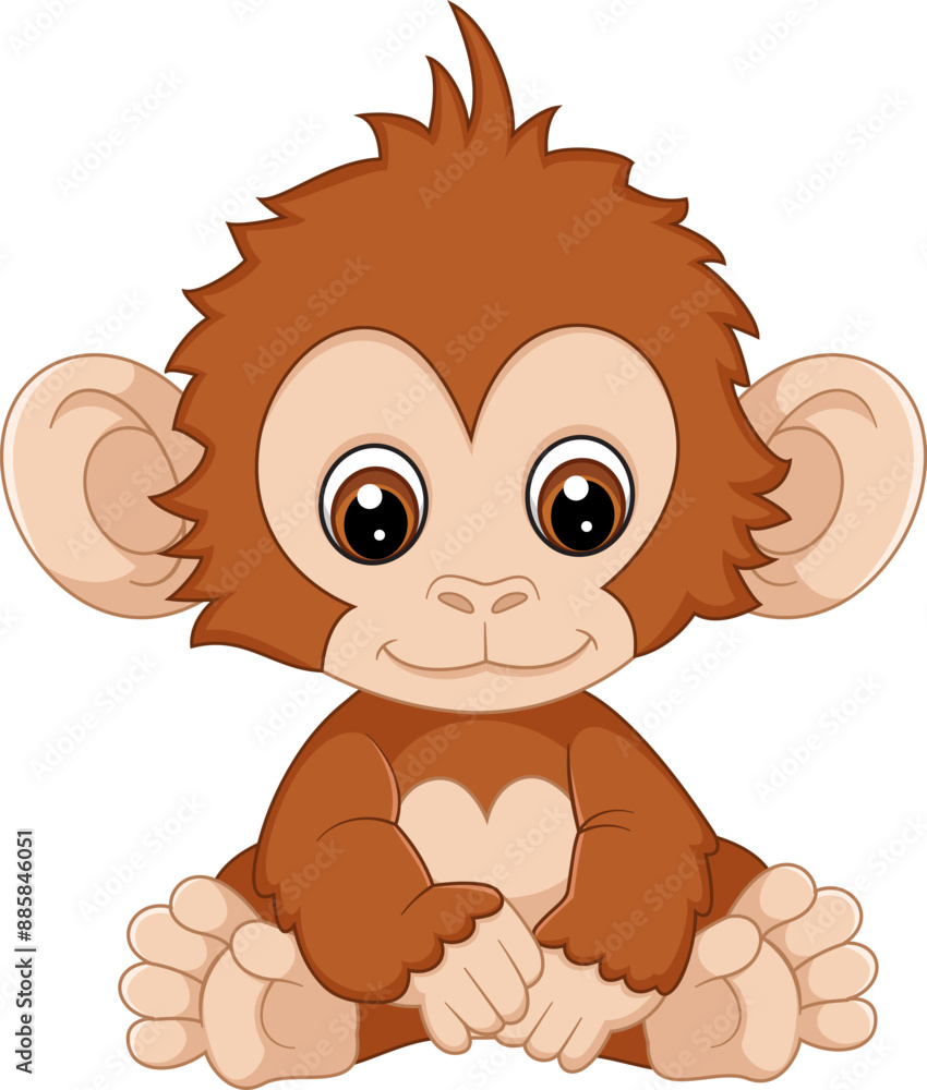 Obraz premium The cute baby monkey sits quietly, observing its surroundings with curiosity
