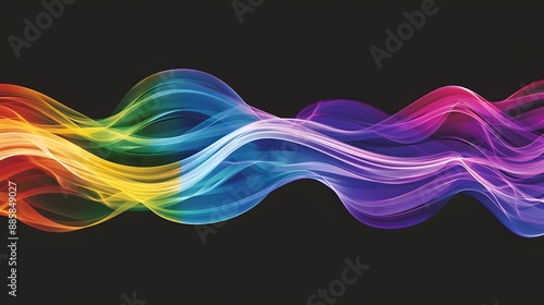 Rainbow color strip wave. Abstract texture long horizontal black background. 