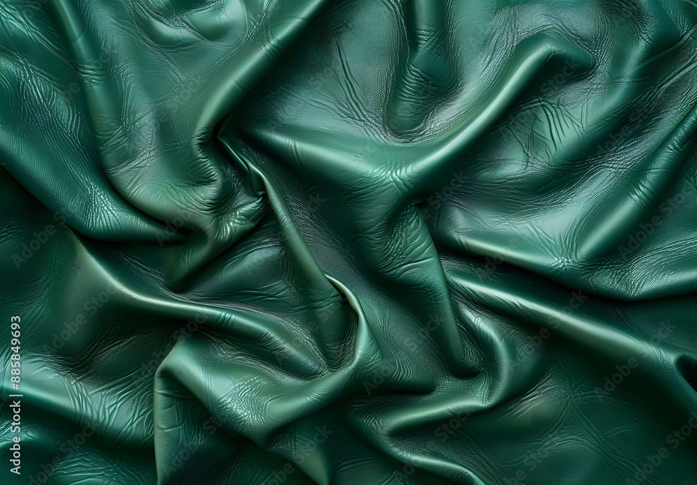 Fototapeta premium Green Leather Texture Background - Smooth, Wrinkle-Free