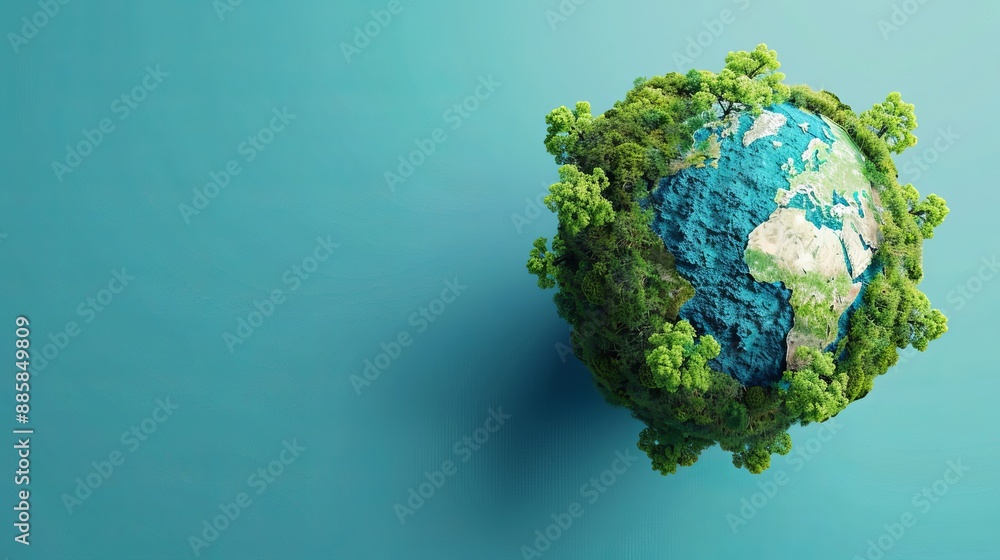 Fototapeta premium World Ozone Day Background: Eco Concept with Green Planet and Trees