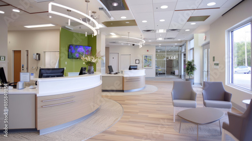 Customer service room with green ornament at modern office for client support