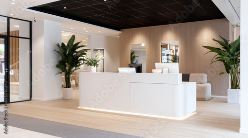 Luxury beauty and nail salon reception room with black ornament interior