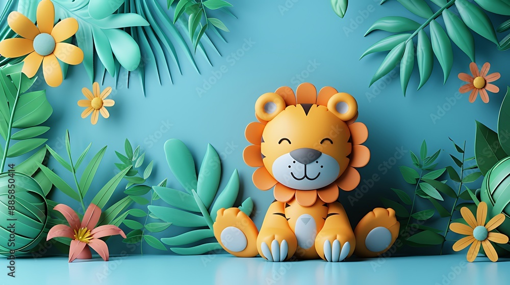 cute summer doll with copy space text blue ocean background cute summer doll with copy space text blue ocean background