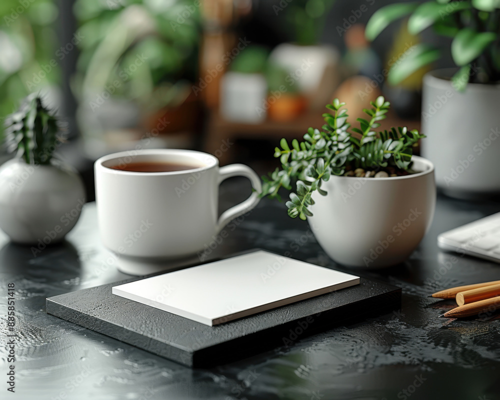 Modern Business Card Mockup on Black Desk with Office Supplies | Professional Corporate Branding Template Modern Business Card Mockup on Black Desk with Office Supplies | Professional Corporate Branding Template