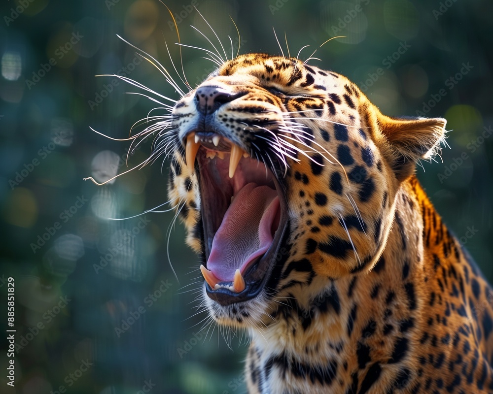 Majestic Leopard Roaring in the Wild - Close-Up Photograph of a Powerful Predator Majestic Leopard Roaring in the Wild - Close-Up Photograph of a Powerful Predator