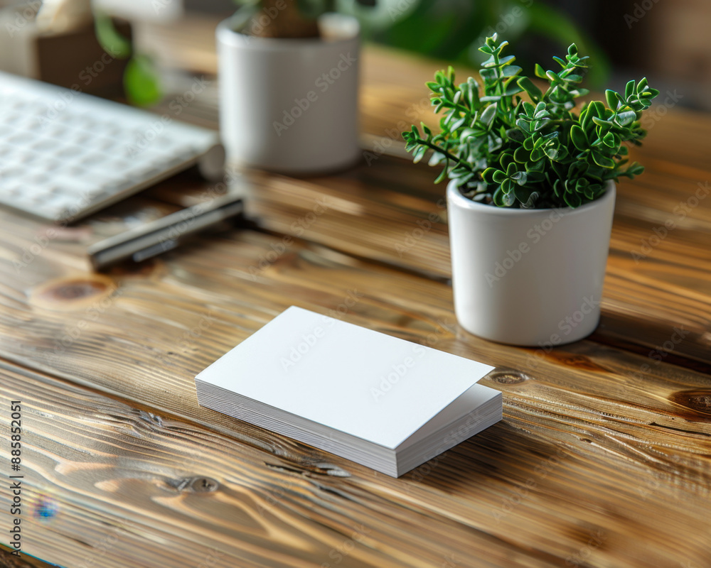 Professional Blank Business Card Mockup on Wooden Desk with Keyboard and Office Supplies for Custom Logo Insertion Professional Blank Business Card Mockup on Wooden Desk with Keyboard and Office Supplies for Custom Logo Insertion