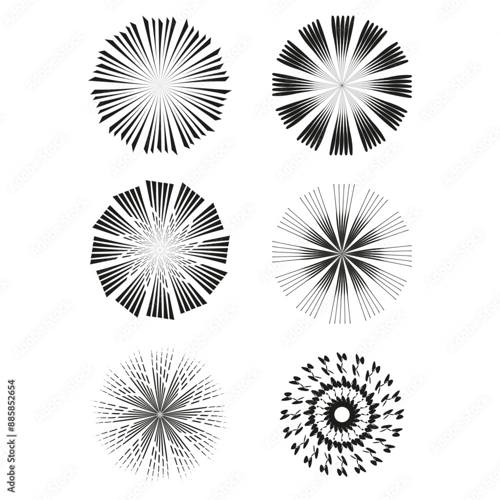 Abstract radial shapes. Black and white. Geometric patterns. Vector design. Abstract radial shapes. Black and white. Geometric patterns. Vector design.