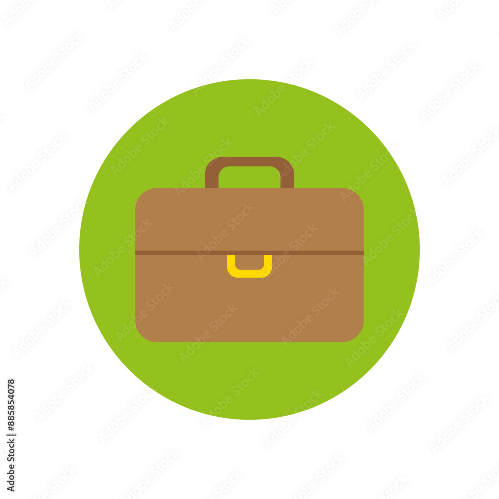 Briefcase icon vector. Brown business case. Green circle background. Professional tool symbol. Briefcase icon vector. Brown business case. Green circle background. Professional tool symbol.