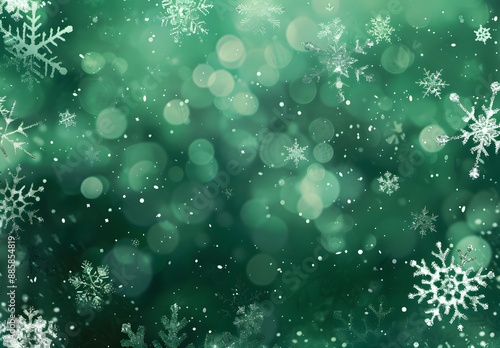 Sparkling Green Winter Wonderland With Snowflakes