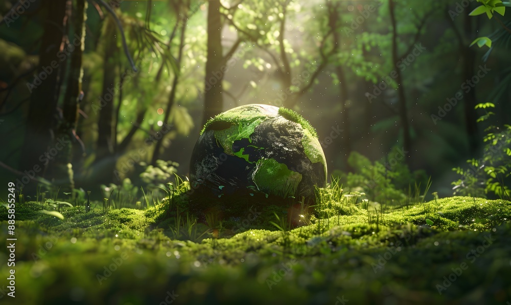 Earth In Lush Forest, Environmental Protection Earth In Lush Forest, Environmental Protection