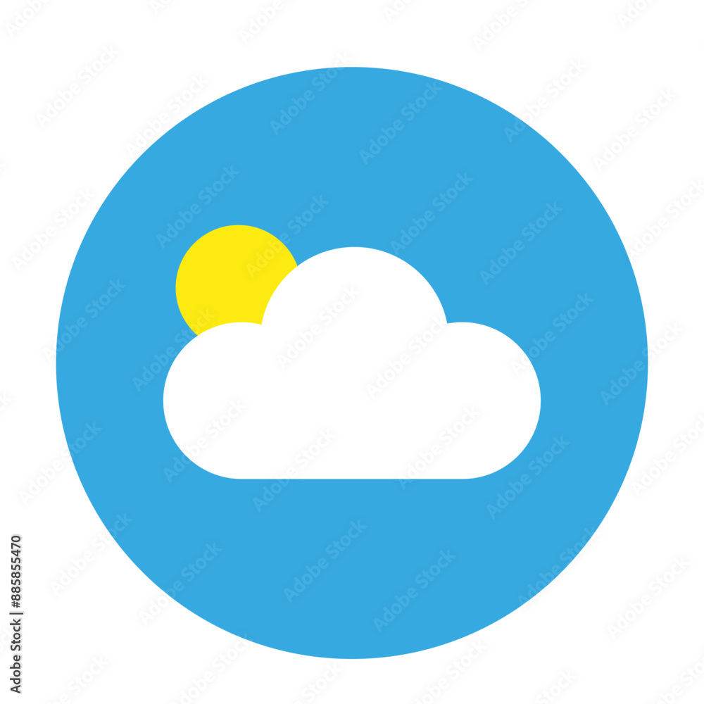 Sun and cloud icon. Blue background. Yellow sun. Vector symbol. Sun and cloud icon. Blue background. Yellow sun. Vector symbol.